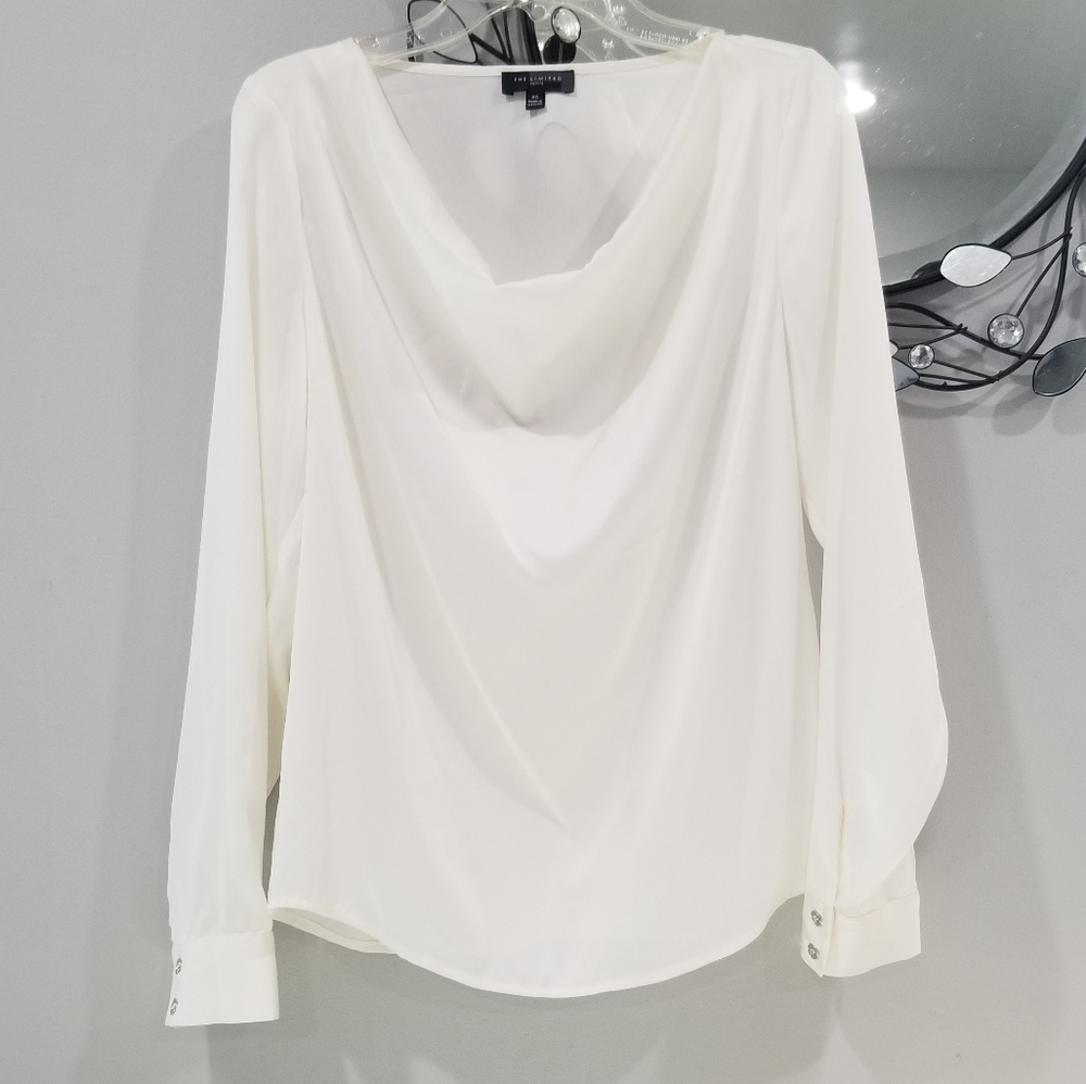 The Limited Petite Cream Draped neck long sleeve Women’s Blouse